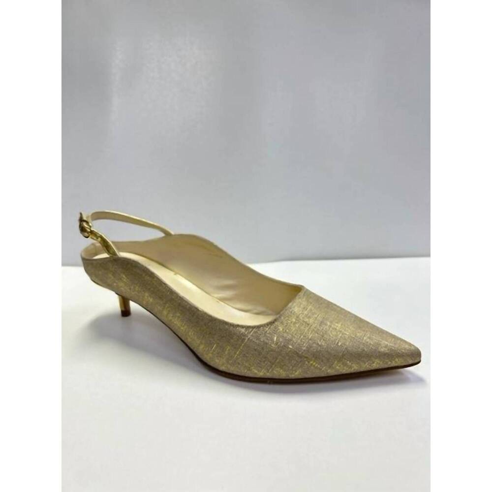 NEW BUTTER brook slingback kitten heel in gold wash linen